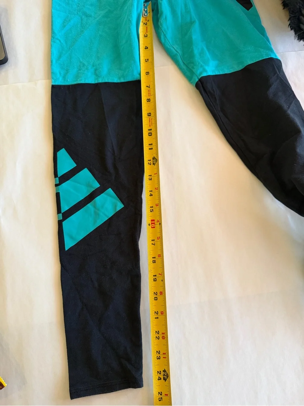 Adidas Girls Leggings XL 16 Teal Black Logo Athletic Activewear Pants Cotton